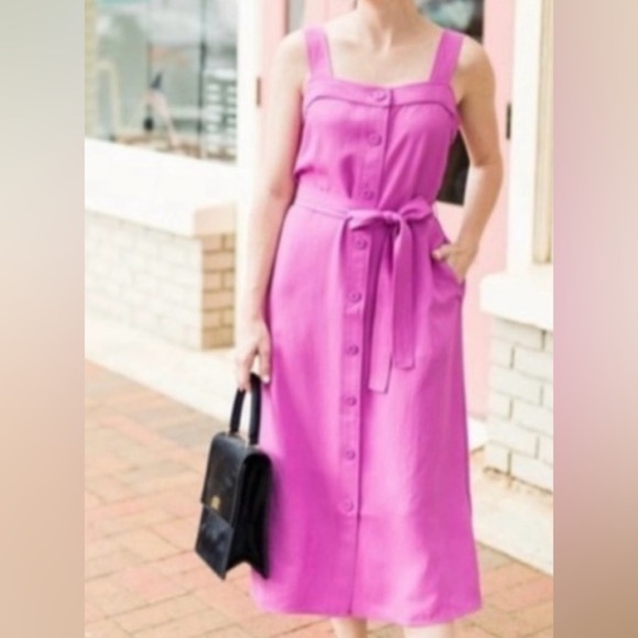 Everlane Japanese Go Weave Picnic Button-Down Dress Size 14 Magenta - Picture 4 of 8